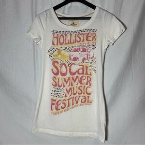 Rare Hollister Y2K White SoCal Music Festival Coastal Tee Size‎ Medium